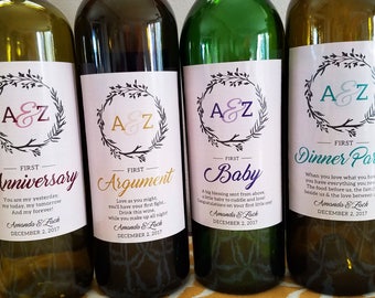 Personalized Rustic Wine Labels // Gifts for Newlyweds // Custom First Wine Labels // Year of Firsts // Wedding Gift