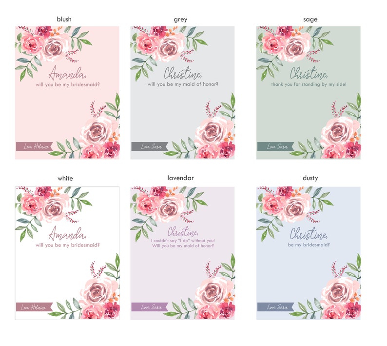 Custom Flower Bridesmaid Wine Labels Maid of Honor Proposal Labels Will you be my Bridesmaid Watercolor Flower Thank you Gift