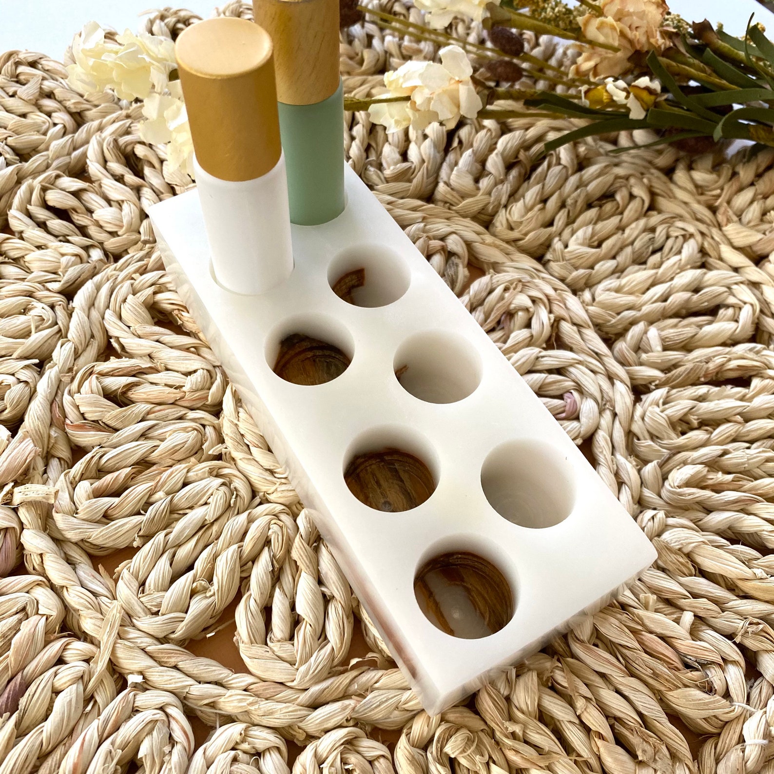 White Essential Oil Roller Bottle Holder / Wood and Resin Etsy