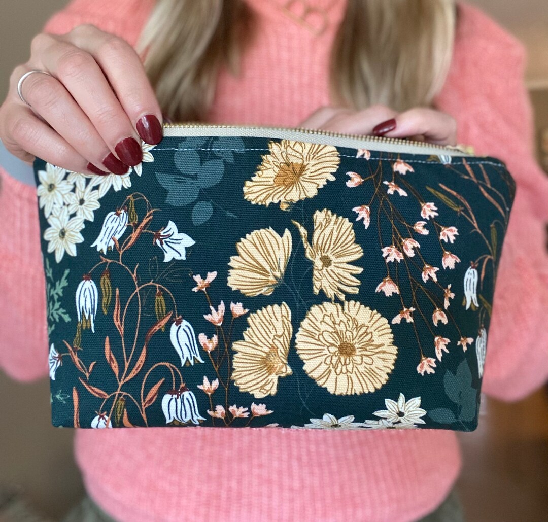 Forest Green Floral Makeup Bag Set Floral Cosmetic Bag Set