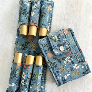 Blue Floral Essential Oil Roller Case, Rifle Paper Co. Roller Bottle Travel Case, Travel Case for Oils