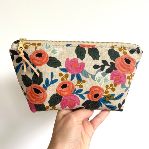 Rifle Paper Co. Essential Oil Bag, Coral Floral Oil Bag, Canvas Oil Travel Bag