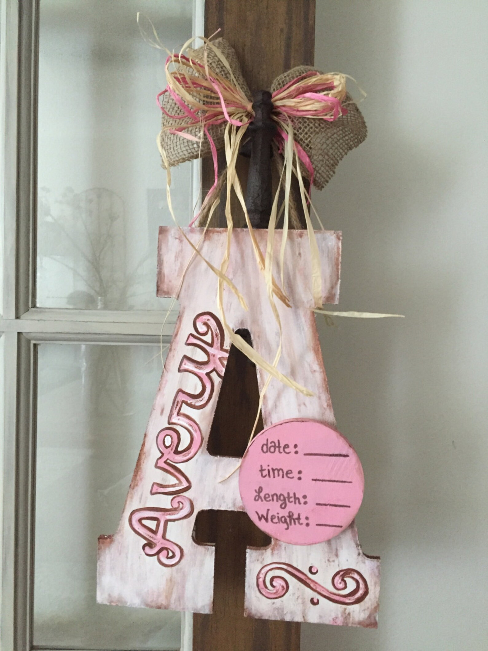 Baby Girl Door Hanger Baby Birth Announcement Door Hanger Etsy