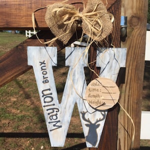 Boy door hanger, baby boy door hanger, baby girl door hanger, Deer nursery hanger, hospital birth announcement hanger , rustic nursery, hunt