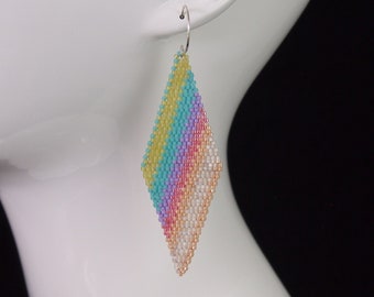 BohemEden Prismatic Collection: opalescent Miyuki Delica beadwork dangle earrings! opalescent ombre seed bead brick stitch earrings