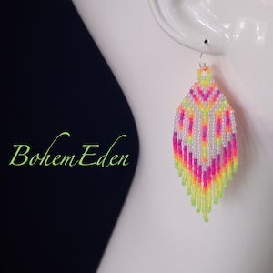 Neon Vibes Seed Bead Fringe Earring Pattern (PDF)