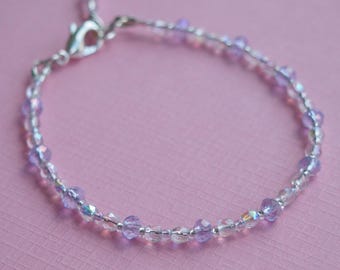 Pulsera de cuentas de cristal violeta claro: cristal checo arcoíris, joyería femenina.