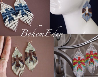 bead pattern: Birds of a Feather seed bead fringe earring pattern for intermediate beaders comfortable with ladder and brick stitch. 4 for 1