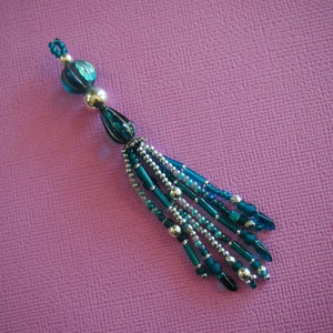 redux design: Czech glass teardrop & melon beaded tassel in teal and silver! handmade tassels for jewelry design. seed bead tassel accessory