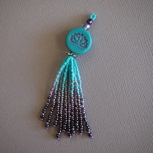 turquoise and metallic purple lotus design Czech glass coin bead tassels! handmade beaded tassels for jewelry design or purchase as earrings