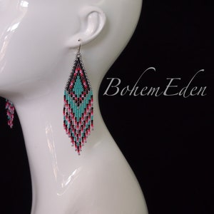 PATTERN: Night Owl Seed bead fringe earring pattern for intermediate beaders. must know ladder, brick stitch, fringe making. ombre fringes