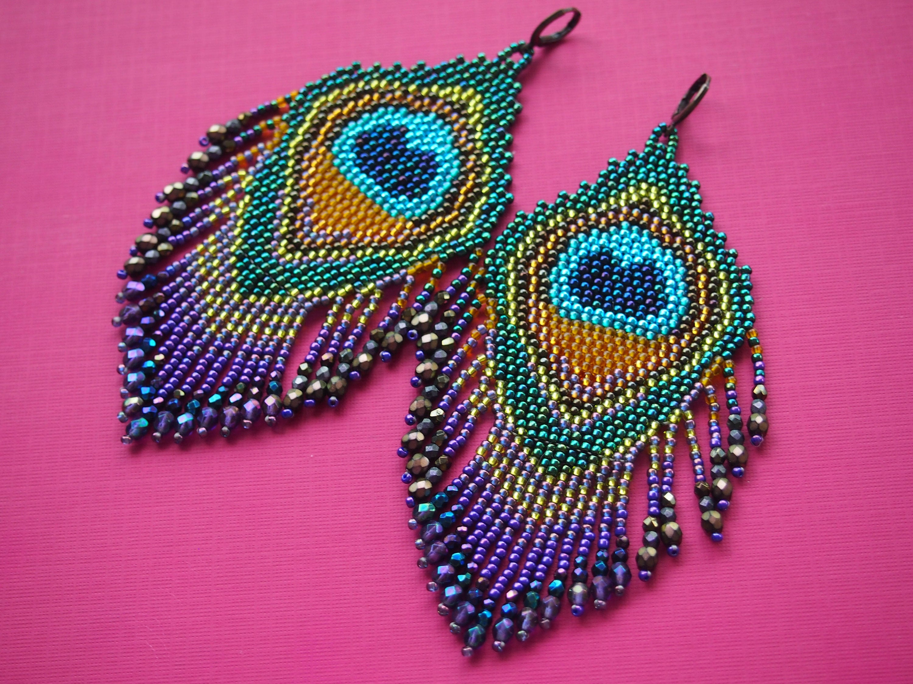 Beaded peacock earrings sale