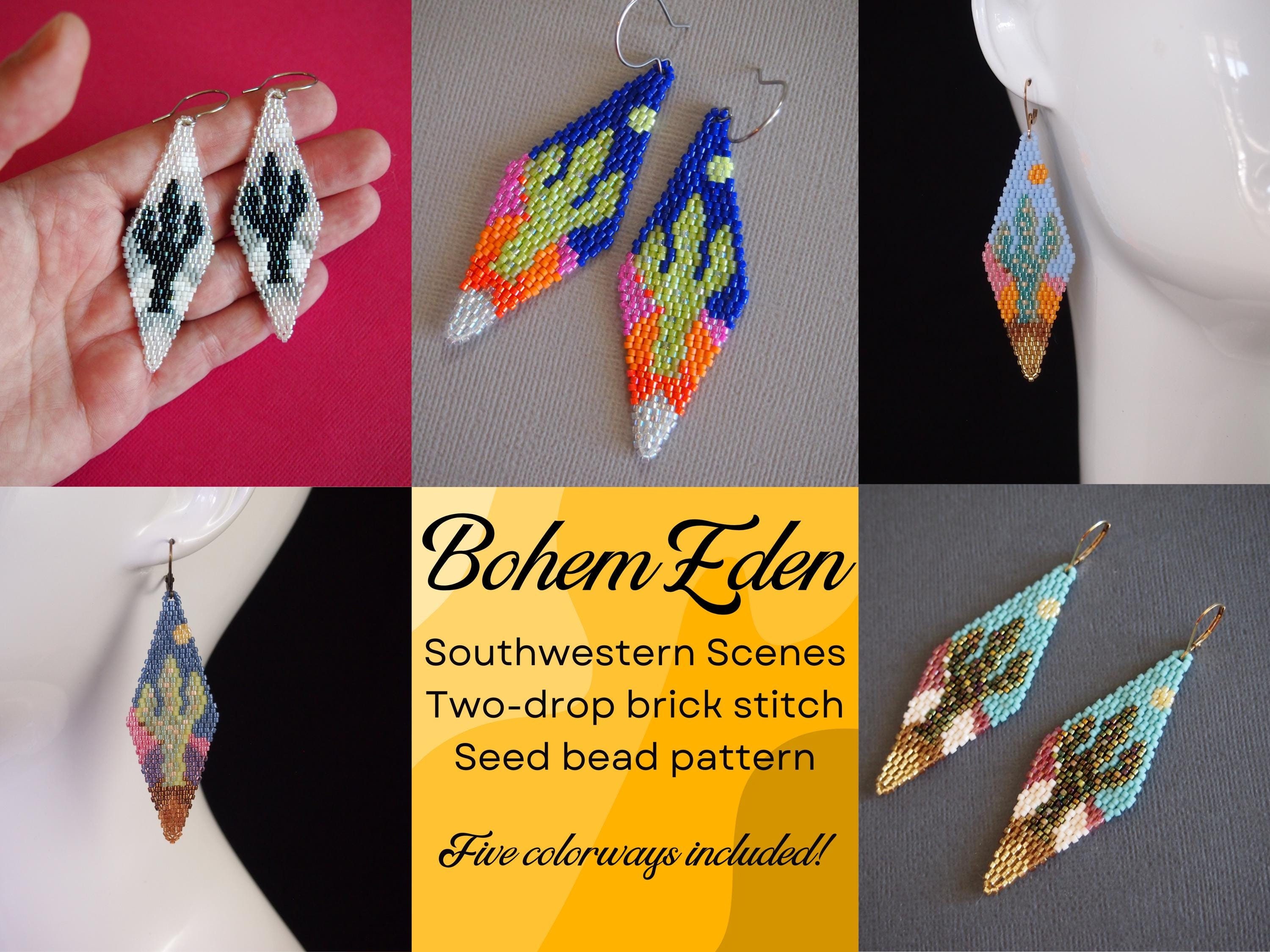 Southwestern Seed Bead Earring Pattern: Two-drop Brick Stitch (PDF