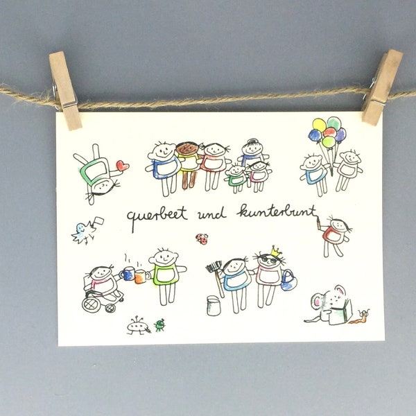 Motto Karte querbeet und kunterbunt / nini san Postkarte / Sprüchekarte / Lebensphilosophie