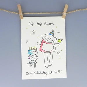 Hip Hip Hourra, votre anniversaire est là ! Carte d'anniversaire avec le garçon Nini San, carte d'anniversaire amusante, cartes d'anniversaire personnalisées