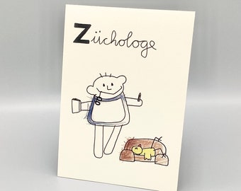 Image d'un psychologue (format A5) / enfant décrivant son métier / grande carte / cadeau pour un thérapeute