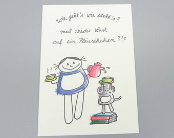 wie geht's wie steht's Einladungskarte Lust auf ein Pläuschchen ?  personalisierte Karten / nini san Postkarte