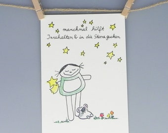 Motto card pause and look at the stars / nini san saying card / take time out / work life balance / card with saying / daily motto