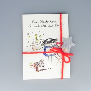 Superkrachten in een pakket van 10, een pakket superkrachten voor jou, motivatiekaart en aanmoedigingskaart van nini san