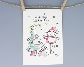 Weihnachtskarte, zauberhafte Weihnachten !! Postkarte mit Weihnachtsfrau von nini san