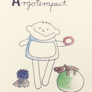 May include: A black and white illustration of a child holding a red ring. The child is wearing a blue shirt and has a happy expression. The child is standing next to a green ball with a brown teddy bear lying on top of it. There is also a black and white illustration of a hedgehog with blue quills.
