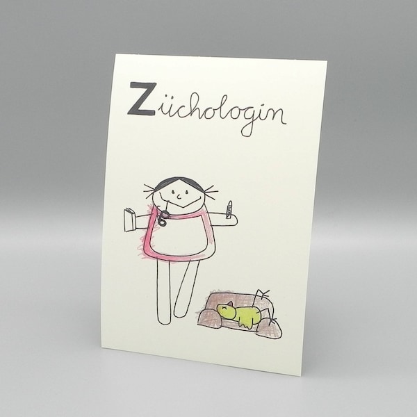 Picture Psychologist DinA 5 Card Züchologist Profession from children's mouths / Psychology