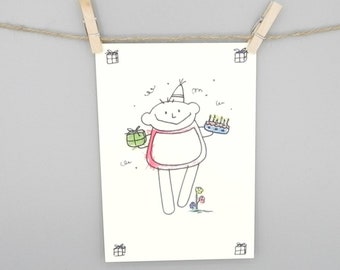 carte postale d'anniversaire nini san avec garcon