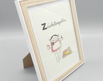 Psychotherapist picture with wooden frame / DinA5 card Züchoterapoitin profession from children's mouths / professions illustrations / gift psychotherapy