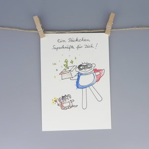 Envoyer un garçon de carte postale de super pouvoirs / carte de motivation / carte d’encouragement / carte d’encouragement nini san pour la force