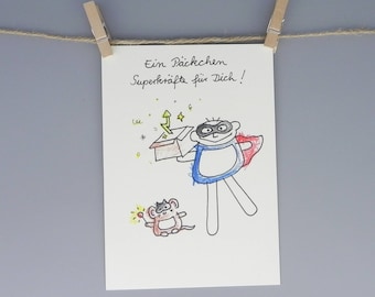 A package of superpowers birthday cards for boys, an encouraging card to send strength