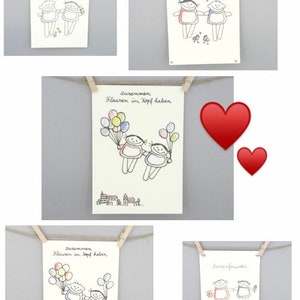 Cartões de amizade e amor em um conjunto, 5 cartões de amizade