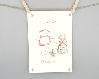 Osterkarte Frohe Ostern mit Osterhasi / nini san Glückwunschkarte zu Ostern / Osterhase / personalisierte Karte / Ostergeschenk