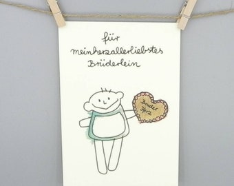 Carte anniversaire frère / carte félicitations nini san / cadeau personnalisé / carte de voeux famille / coeur frère / petit frère