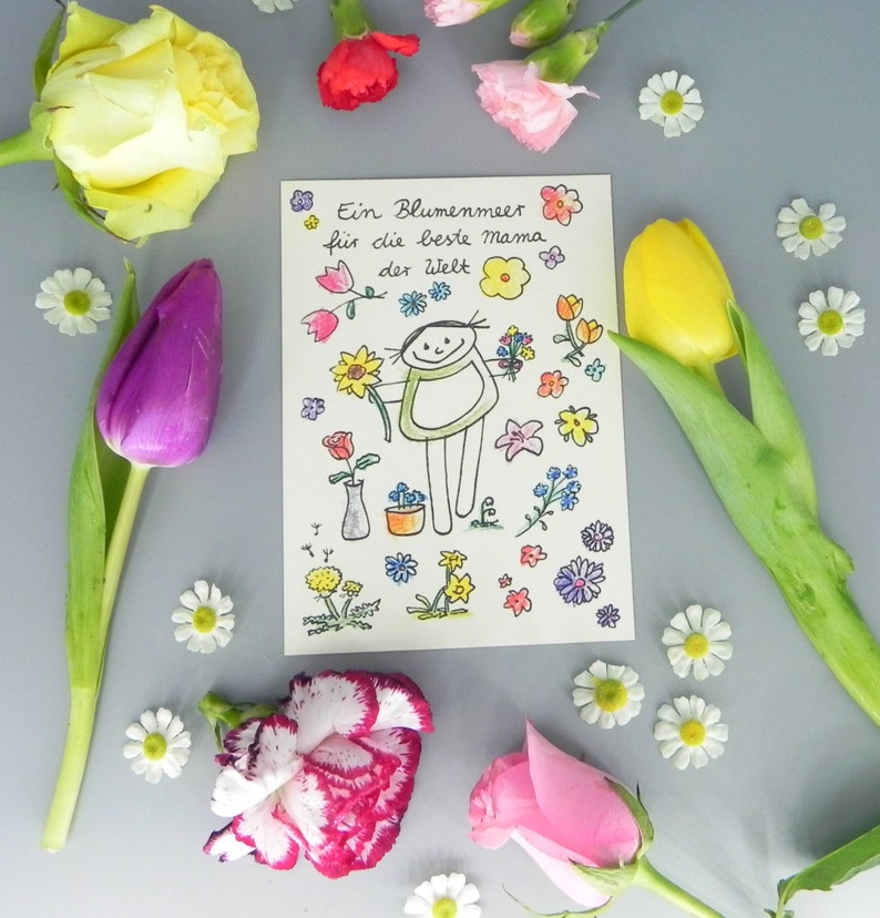 Carte maman mer de fleurs pour maman / carte anniversaire / Fête des mères / carte remerciement / merci maman / flower power / carte personnalisée image 1