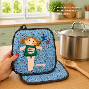 Set di presine a forma di pagliaccio / Presina azzurra con motivo floreale / Regalo per appassionati di cucina / Coppia di sottopentola / 2 presine per la decorazione della cucina