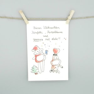 Zu Weihnachten Konfetti und Purzelbäume Weihnachtskarte von nini san, Postkarte mit Weihnachtsmann und Rentier / Karte zu Weihnachten