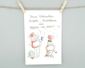 Weihnachtskarte von nini san, Postkarte mit Weihnachtsmann und Rentier