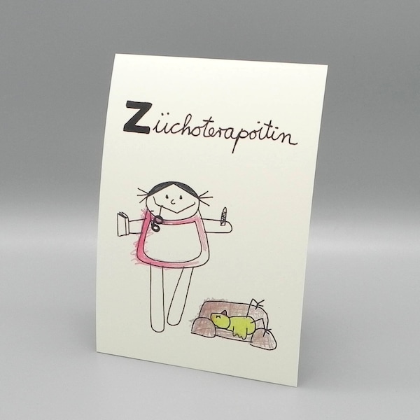 Bild Psychotherapeutin DinA 5 Züchoterapoitin Beruf aus Kindermunde / Berufe Illustrationen / Geschenk Psychotherapie / nini san