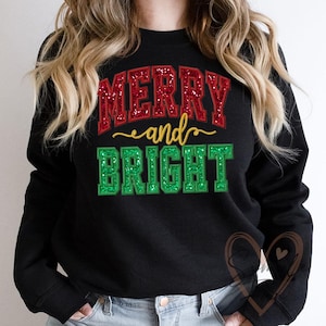 Diseño de apliques alegres y brillantes, diseño de bordado navideño, feliz Navidad, diseño de bordado de sudadera navideña, bordado a máquina