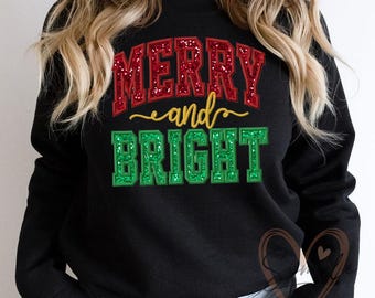 Merry and Bright Applique Design,Christmas Embroidery Design,Merry Christmas,Christmas Sweatshirt Embroidery Design,Machine Embroidery