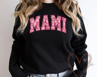 Design de bordado com apliques MAMI, arquivo de bordado à máquina para o dia das mães, design de bordado com apliques de contorno de camisa de mãe