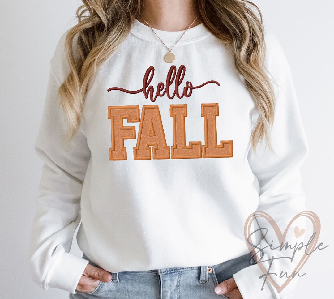 Hello Fall Applique Embroidery Design,fall Embroidery Design