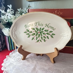 Vintage Lenox Bless This Home Holiday Christmas Porcelain Platter Tray