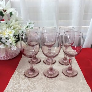Vintage Libbey Pink Stem Wine Goblet Glasses Barware Cocktail Set of Six