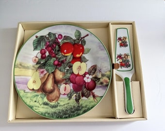 Vintage Golden Orchard Porcelain Cake Plate With Server Home Essential