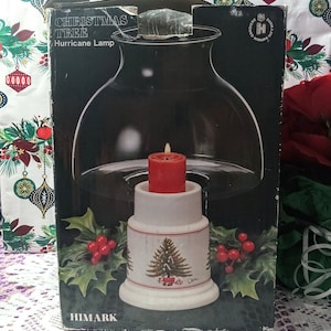 Vintage Christmas Tree Hurricane Lamp Candle Holder White Glass by Himark