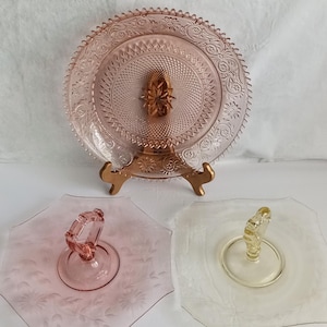 Vintage Pink Depression Glass Snack Sandwich Plates Serving Tray