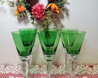 Vintage Green Wine Cocktail Glasses Hand Blown Barware Stemware Goblets