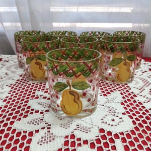 Vintage Polkadot Pear Juice Glasses Glassware