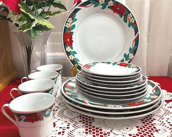 Juego de vajilla navideña vintage "Deck The Halls" de Tienshan